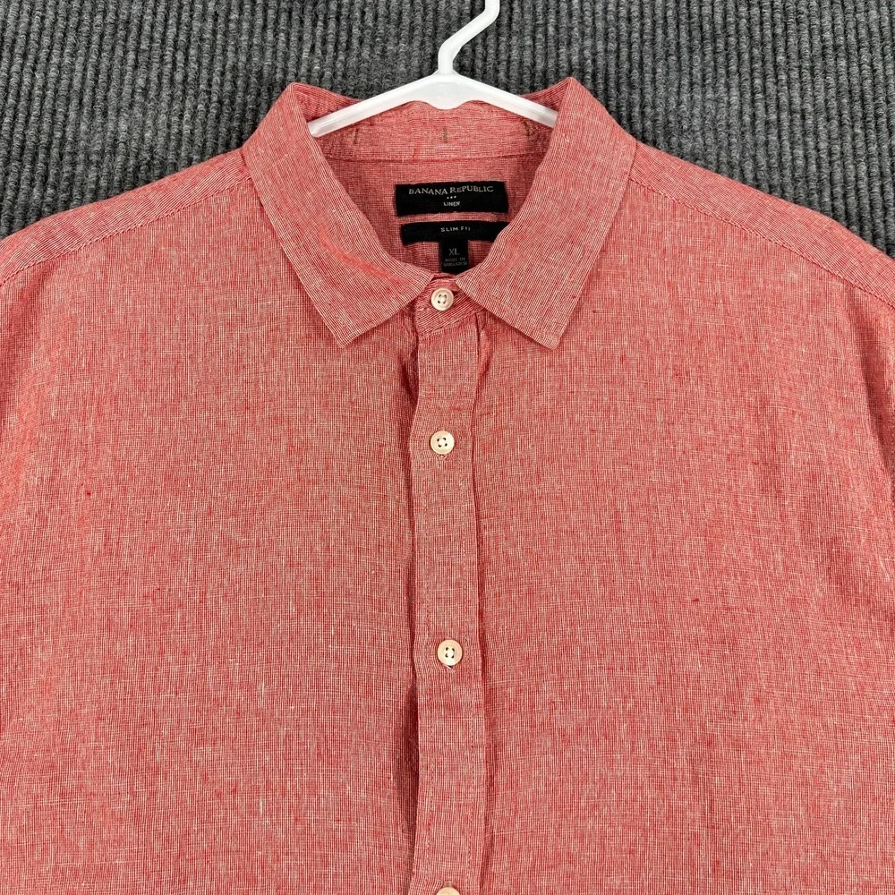 Banana Republic Shirt Mens XL Extra Large Red Short Sleeve Linen Blend Slim Fit